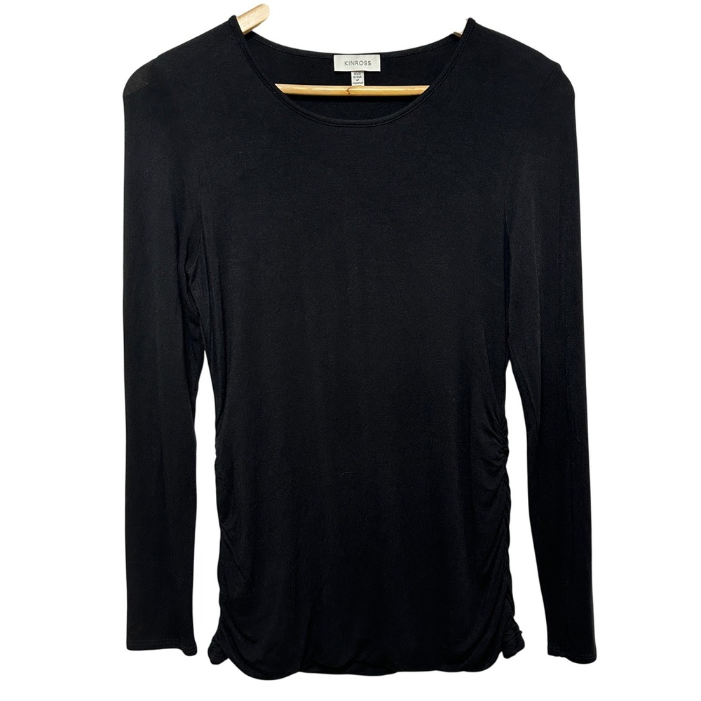 Kinross Ruched Side Top Women Small Black Long Sleeve Rayon‎ Stretch Minimalist
